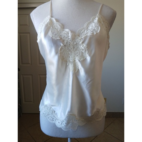 Vintage Victoria's Secret Beige Lace Trim Satin Cami Tank Top Y2K 90's Medium - Picture 2 of 14